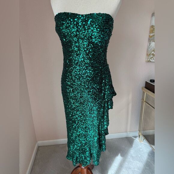 New Dress The Population Alexis sequin midi dress in emeralds green holiday sz M - Picture 13 of 16